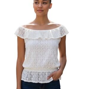 Lauren Jeans Ralph Lauren‎ Cottagecore White Size PM Crochet Lace Tank Top Boho